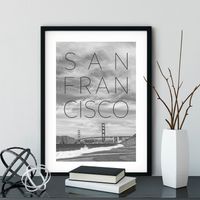 LINK UK POSTERS - Golden Gate Bridge & Baker Beach | Text & Skyline